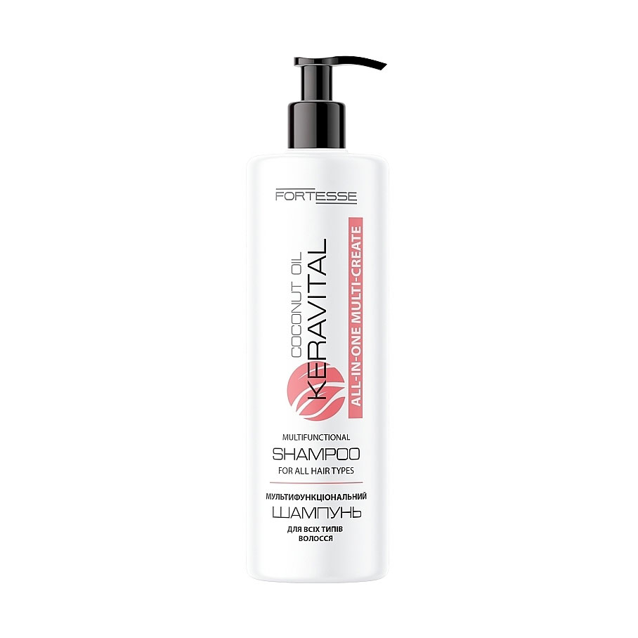 Мультифункціональний шампунь Fortesse KeraVital All-In-One Multi-Create Shampoo для всіх типів волосся, з кокосовою олією та UV-фільтром, 400 мл